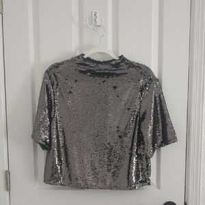 H&M Silver Sequin Short Sleeve Top